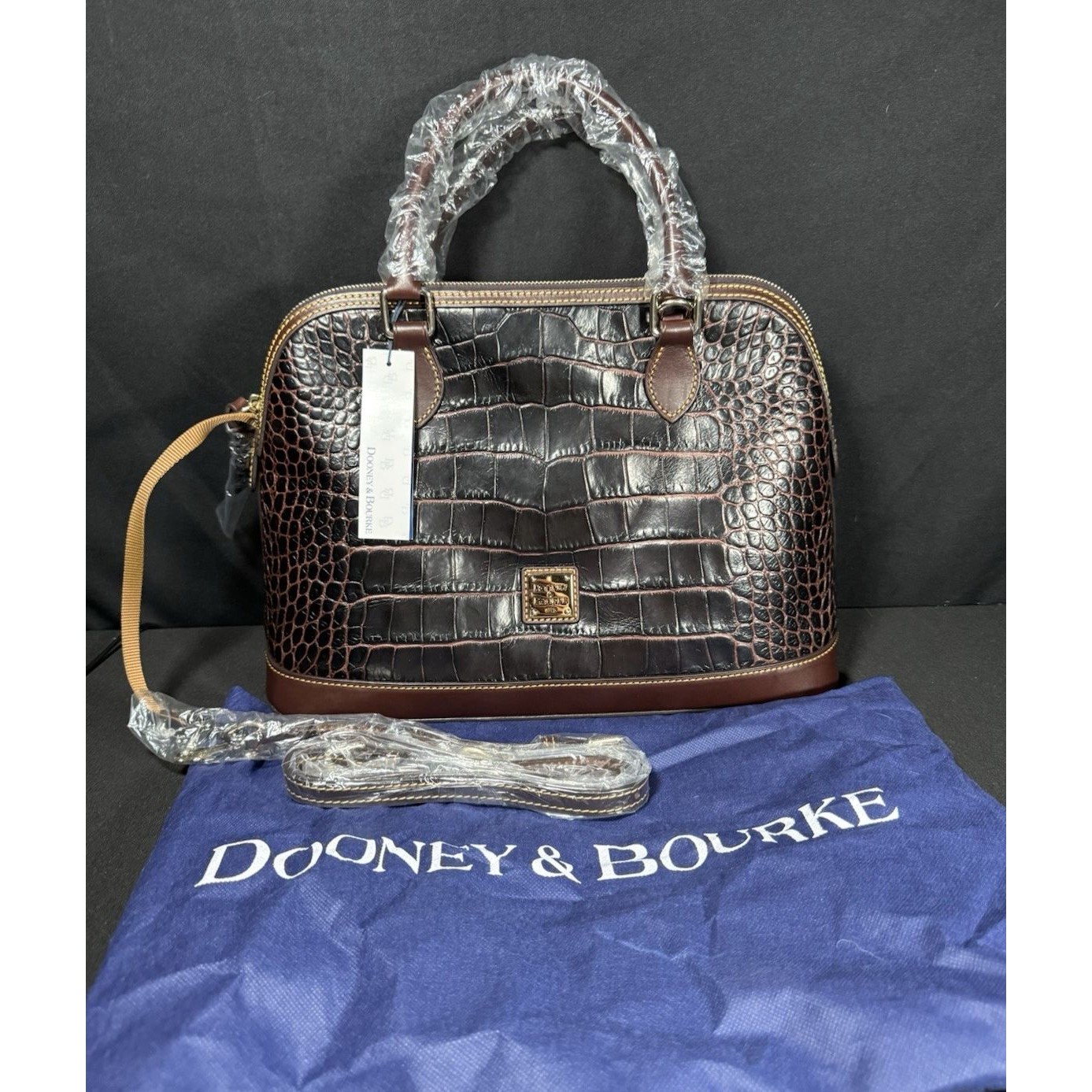 Nwt Dooney & Bourke Dome Deana Satchel Croc Brown Red Tmoro Embossed Leather Htf
